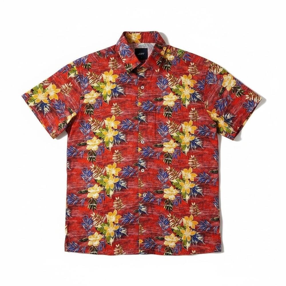 Jeff Clothing Mens The Grove Short Sleeve Shirt Aloha Floral Red Size Medium New